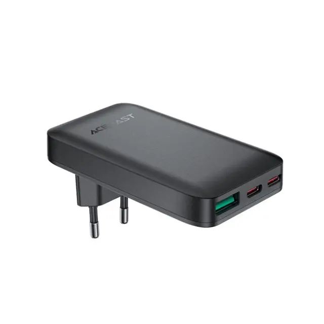 Φορτιστής Ταξιδίου Acefast A100 Fast Charging Ultra Thin Γωνιακός με 2xUSB-C 1xUSB-A PD65W QC3.0 GaN Μαύρος