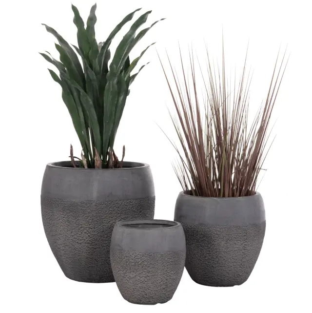 Σετ 3τμχ γλάστρες σειρά Gardener FIBERCLAY-σε σκούρο Cement χρώμα Φ55x54 εκ
