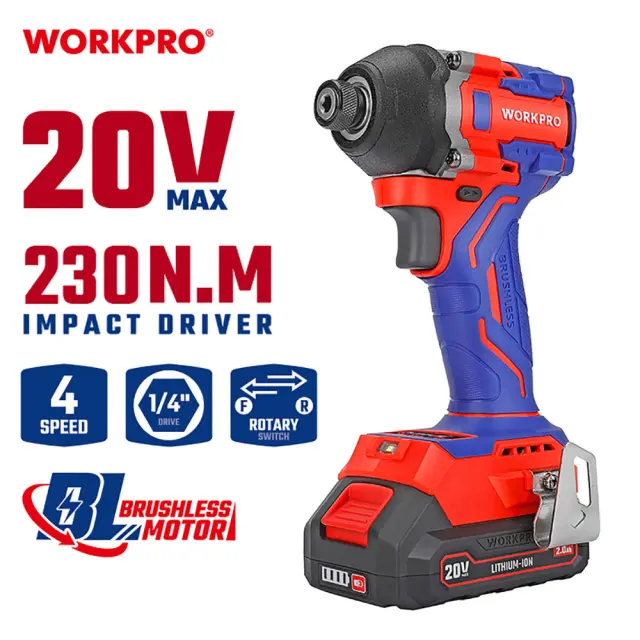 WORKPRO ΕΠΑΝΑΦΟΡΤΙΖΟΜΕΝΟ ΚΑΤΣΑΒΙΔΙ ΠΑΛΜΙΚΟ 20V-Li BL 230Nm. (1×2,0AH) WP390106 (PROFI PLUS)