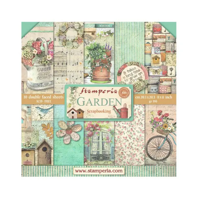Χαρτιά scrapbooking 10τεμ, 20.3×20.3cm Stamperia, Garden