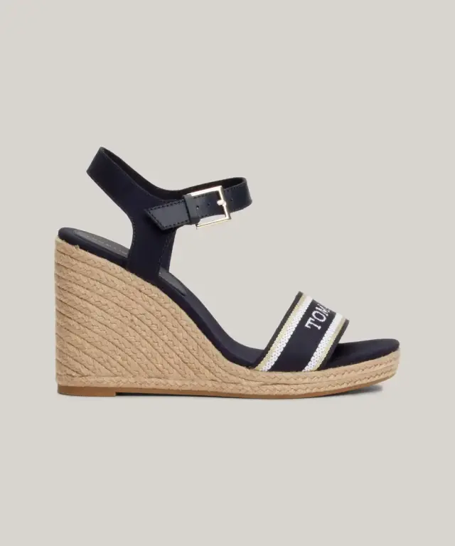 Tommy Hilfiger - Καλοκαιρινές Γυναικείες Πλατφόρμες Monotype Webbing Wedge Sandal FW0FW08046-DW6 Μπλε Ναυτικό - 40