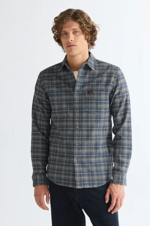 Wrangler Ανδρικό Καρό Πουκάμισο 1 PKT 112386949 - Dark Navy - XXL