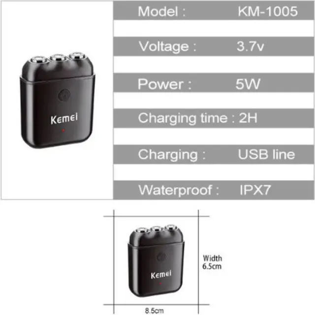 Kemei KM-1005 Ξυριστική Μηχανή Προσώπου Επαναφορτιζόμενη 3
