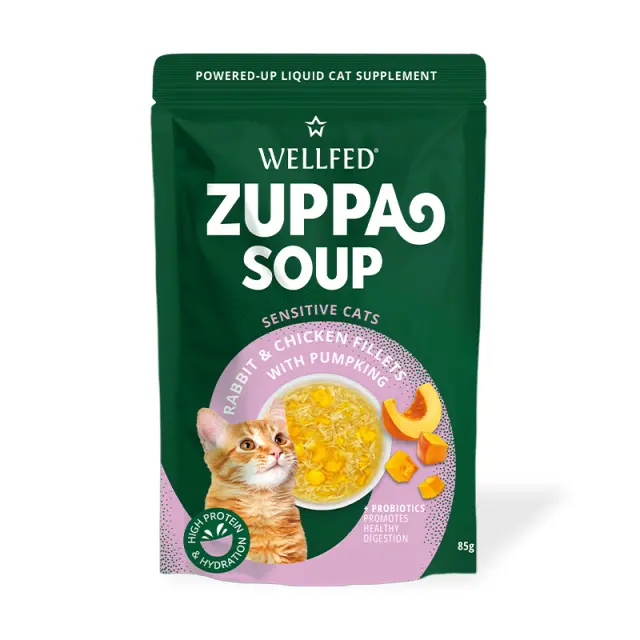 Wellfed Zuppa Soup Rabbit, Chicken & Pumpkin Φακελάκι Γάτας Σούπα με Λαγό, Κοτόπουλο & Κολοκύθα 85gr