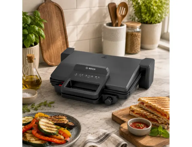 Τοστιέρα - Γκριλιέρα Bosch TCG3323 με ισχύ 2000W και επιφάνεια ψησίματος 31x22cm TCG3323