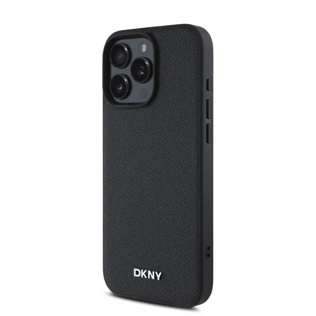 DKNY PU Leather Silver Metal Logo Magsafe Case for iPhone 16 Pro Max Black 3