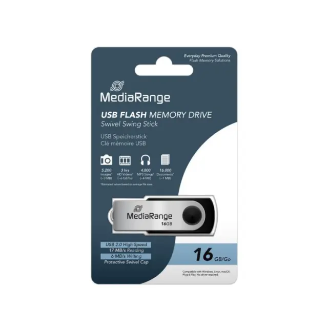MediaRange USB 2.0 Flash Drive 16GB (Black/Silver) (MR910) MR SSD & USB FLASH DRIVES & MEMORY CARDS