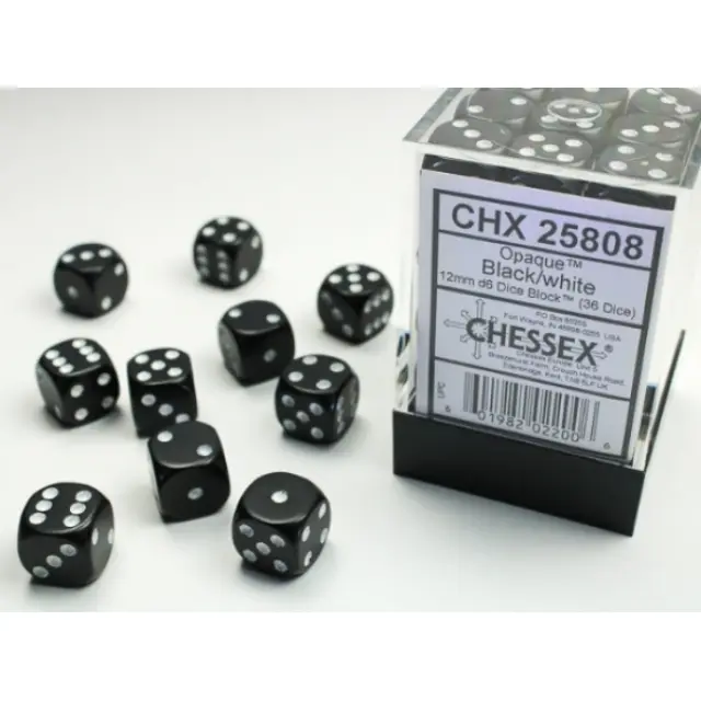 Opaque Black/green 12mm d6 Dice Block (36 dice)