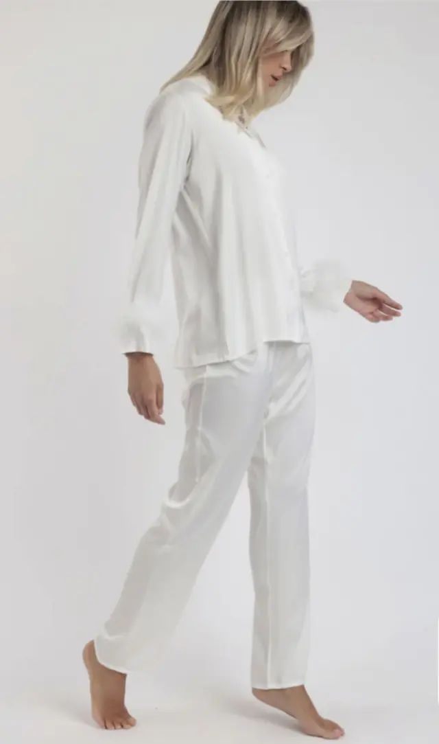Admas Σατέν Πιτζάμα Σεμιζιέ Με Φτερά Bianco 2