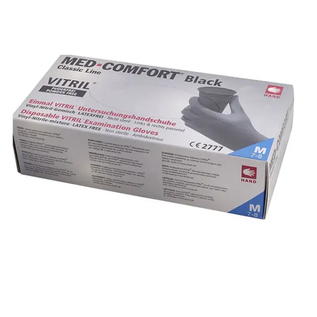 Med-Comfort Vitril Γάντια Νιτριλίου-Βινυλίου Μαύρα Χωρίς Πούδρα Medium 7-8, 100τμχ