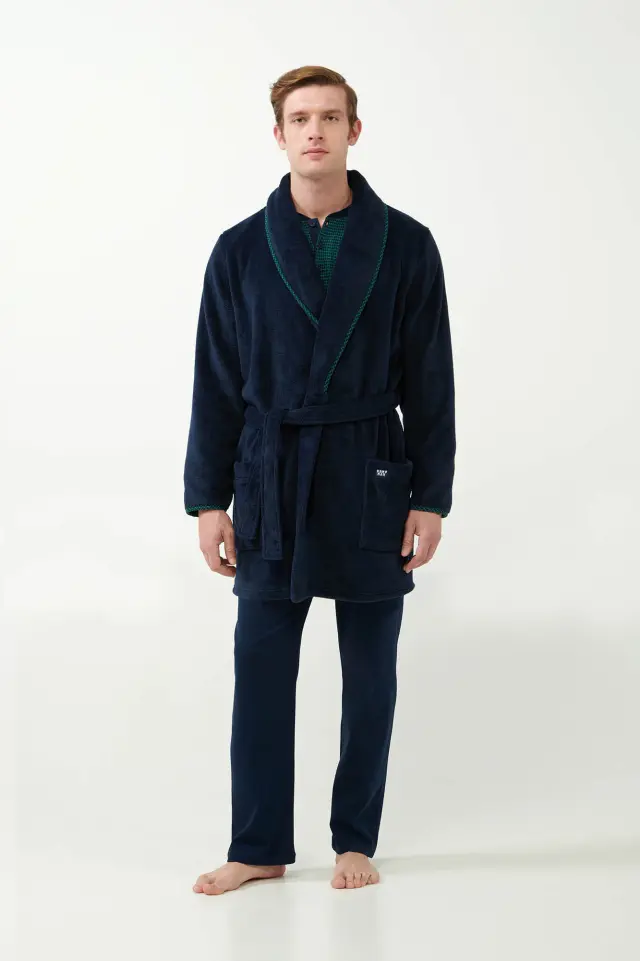 Uomo Di Vamp Ανδρική Fleece Ρόμπα Σταυρωτή Μονόχρωμη - 2XL