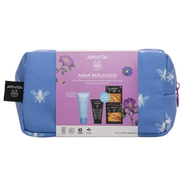 Apivita Set Aqua Beelicious Απάλη Κρέμα Ενυδάτωσης Πλούσιας Υφής 40ml + Δώρο Δώρο Μαύρο Gel Καθαρισμού για Πρόσωπο και Μάτια 50ml + Μάσκα Προσώπου με Μέλι για Ενυδάτωση + Θρέψη 2x8ml