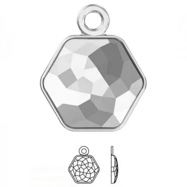 Κρεμαστό Καστόνι για Swarovski 4683 Fantasy Hexagon 12x13.5mm - Rhodium Plated - 1τεμ