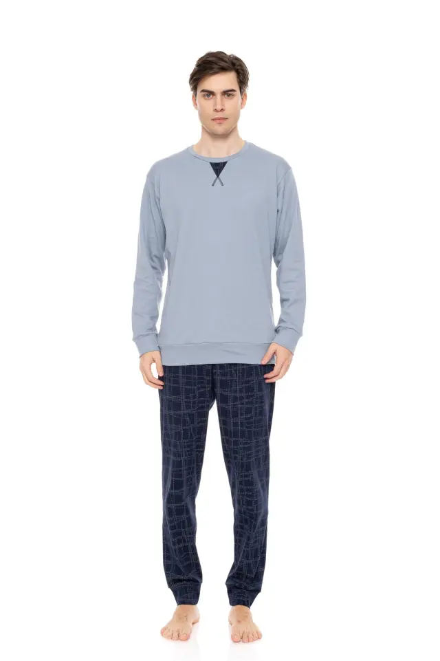 W-M737 - Blue Cloud - PYJAMA BLUE GEO PLAID - L