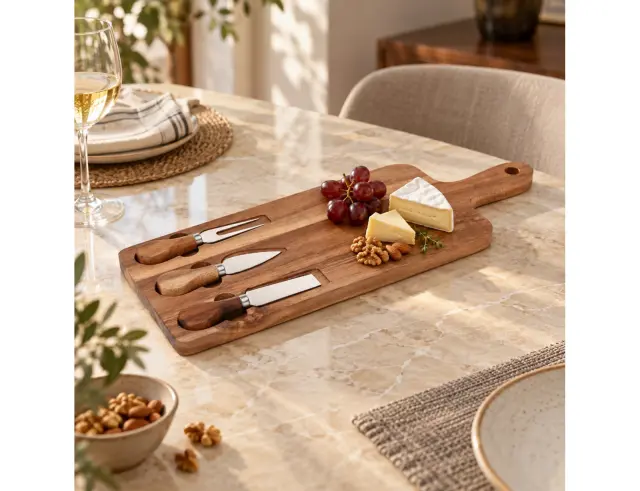 Πλατώ σερβιρίσματος τυριών Εxcellent Houseware με 3 μαχαίρια τυριού και διαστάσεις 42x15.5x1.5cm 101001700