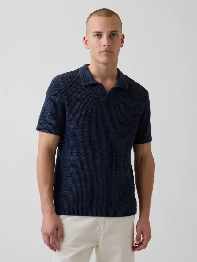 Ανδρικό Polo Πουλόβερ με Διάτρητη Πλέξη vintage navy