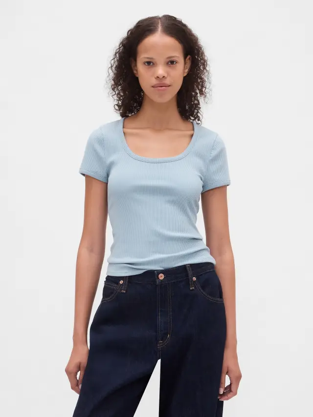 Modern Rib Scoop Crop Μπλούζα New england sky blue - M
