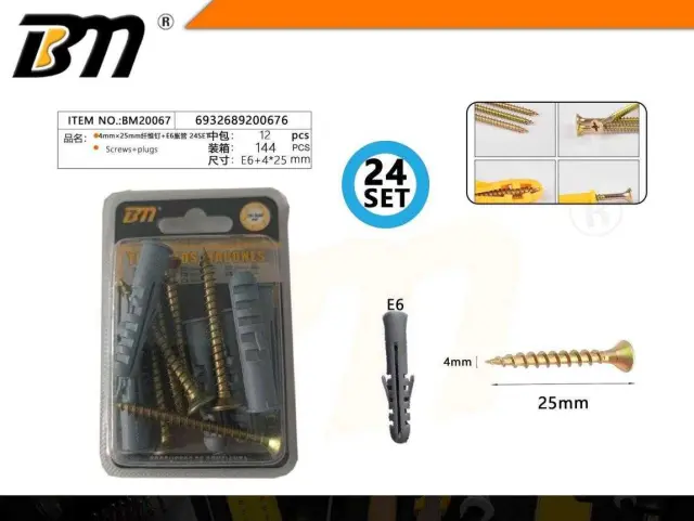 Βίδες με βύσματα - 4×25mm - E6 - Σετ 12 πακέτα των 24 ζευγαριών - 200676 2