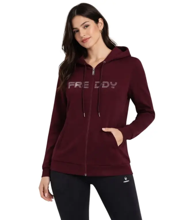 Freddy - Γυναικεία Ζακέτα Φούτερ zip hoodie with logoed band F25WCRS2-K92 Μπορντό - XS
