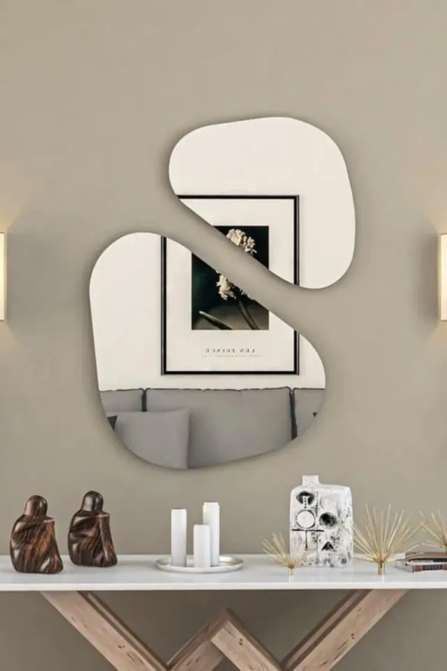 Stewehome Σετ ασύμμετρων διακοσμητικών καθρεφτών τοίχου από ξύλο Ασημί 45x45 cm