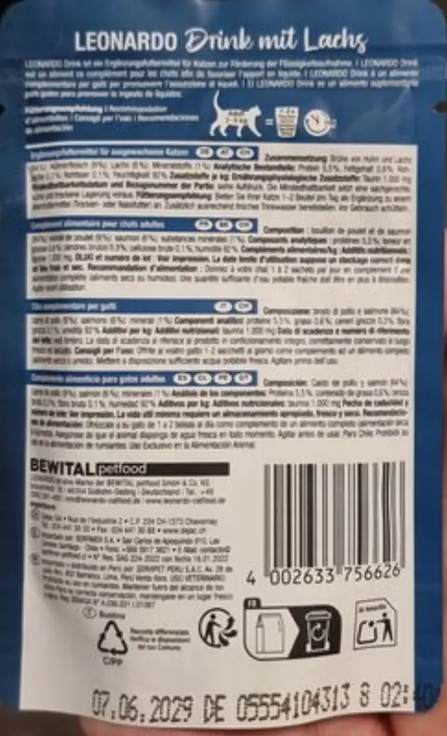 Leonardo Drink Salmon Σούπα για Γάτες με Σολομό 40gr 2