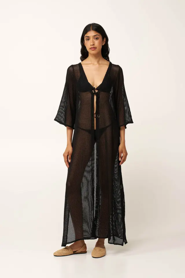 Εντυπωσιακό Maxi Mesh Φόρεμα Θαλάσσης Vamp 24514 BLACK