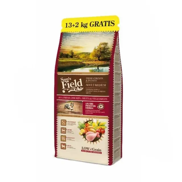 Sam's Field Low Grain Adult Medium Fresh Chicken & Potato 13+2Kg Δώρο Μονόχρωμο