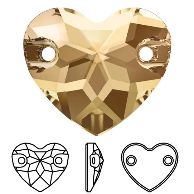 Swarovski 3259 Heart Sew-on Stone Crystal Golden Shadow 12mm - 2τεμ