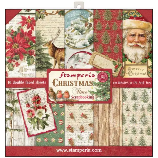Σετ 10 Χαρτιά Scrapbooking Stamperia Διπλής Όψης - Christmas Time - 30x30cm