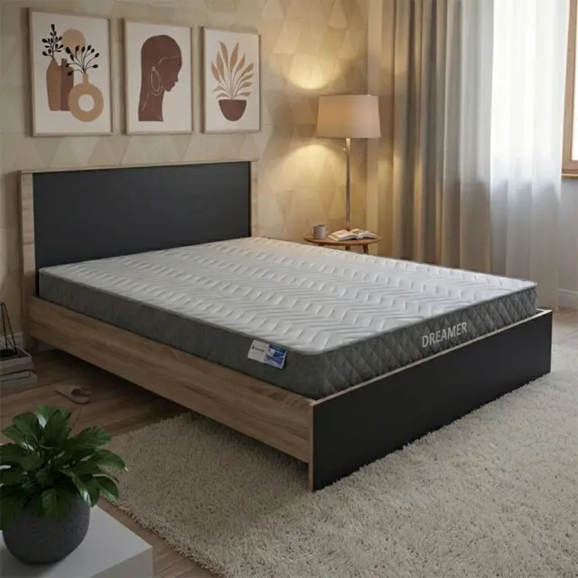 Κρεβάτι με στρώμα Athos-Dreamer pakoworld sonoma-ανθρακί 160x200εκ