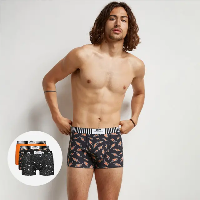 Dim Vibes Ανδρικά Μποξεράκια Με Σχέδια Flames Cotton Stretch 3τμχ - 2XL