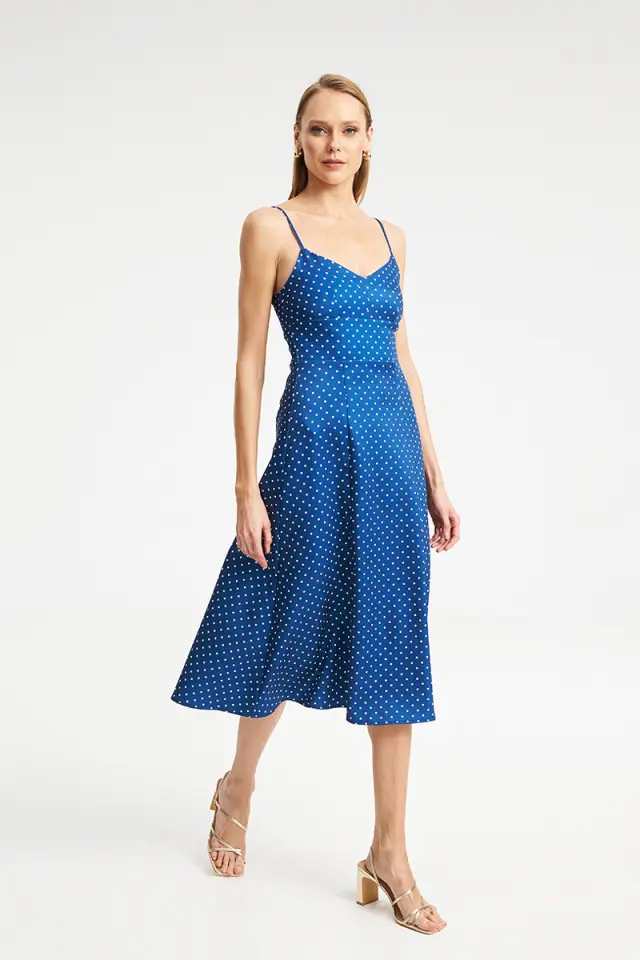 Midi Φόρεμα Πουά με Λεπτές Τιράντες JANICA DRESS - XS