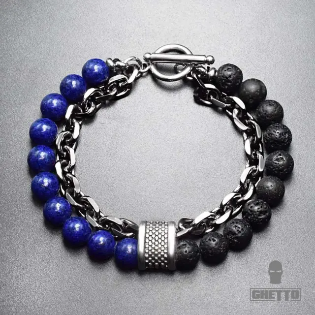 Ghetto Natural Map Stone Beaded Bracelet Blue