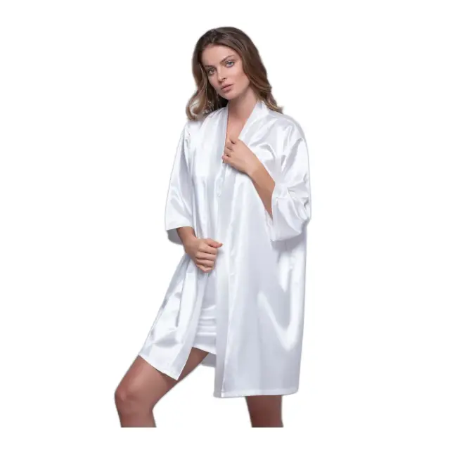 Milena Γυναικεία Ρόμπα Σατέν Bride Plus Size, Χρώμα Λευκό - ONESIZE