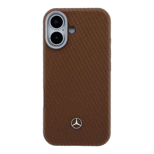 Mercedes PU Leather Wood Semi Wrap MagSafe Case for iPhone 17 Camel 3