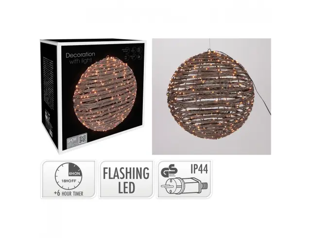 Κρεμαστή διακοσμητική μπάλα με 400 φωτάκια LED - 5 Μέτρα σύνδεσης , Kανονική Διάταξη - Έξτρα Θερμό Λευκό AMZ202230