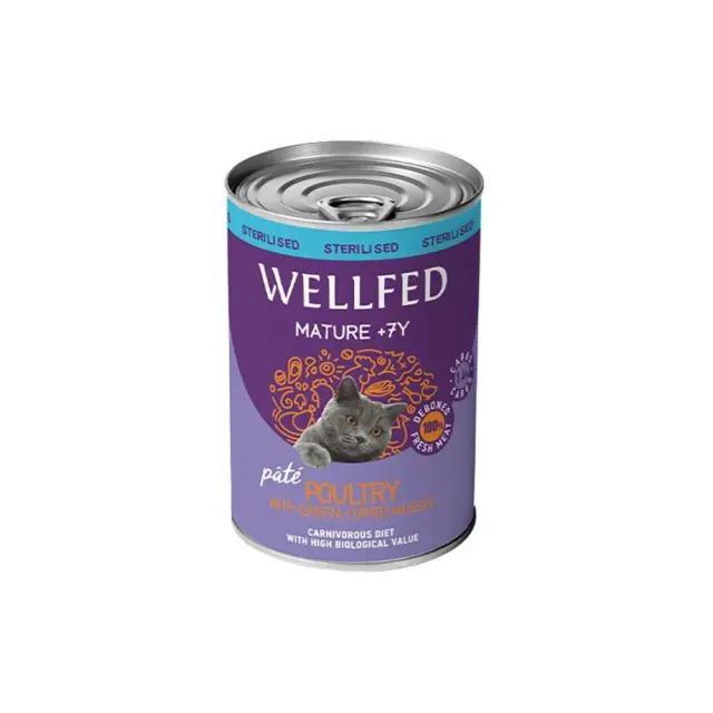 Wellfed Sterilised Mature 7+ Κονσέρβα για Γάτες με Πουλερικά & Μύδια 400gr