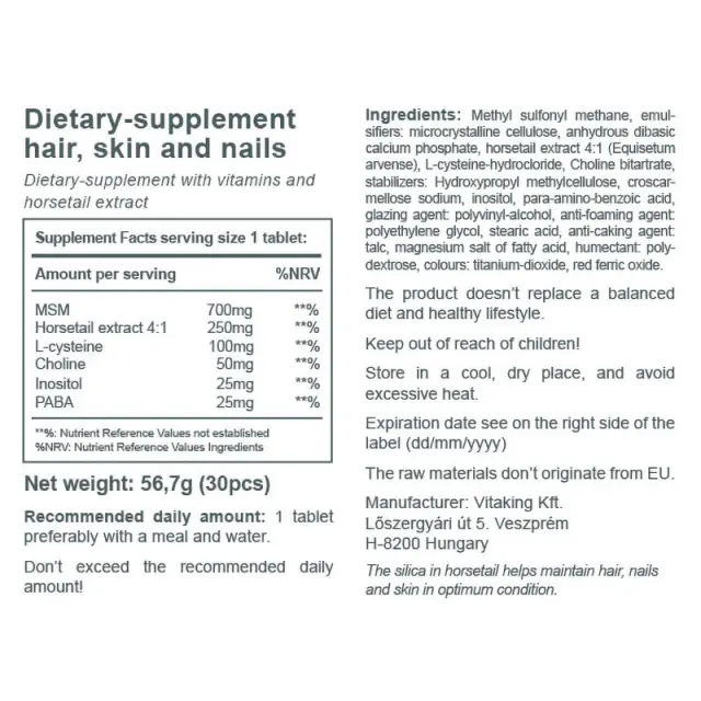 Vitaking Hair Skin & Nails Vitamin 30 Tablets 3