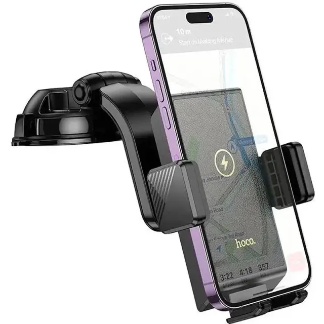 Βάση Στήριξης Αεραγωγού Αυτοκινήτου Hoco HW22 Precious με Wireless Fast Charger έως 15W USB Μαύρη 4.5"-7" 3