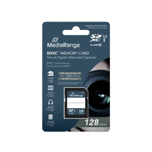 MediaRange SDXC memory card, UHS-1 | Class 10, 128GB MR SSD & USB FLASH DRIVES & MEMORY CARDS