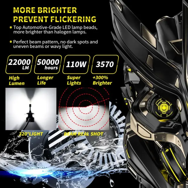 Led φώτα H4 110W 5D 12-24V 300% περισσότερη φωτεινότητα 2