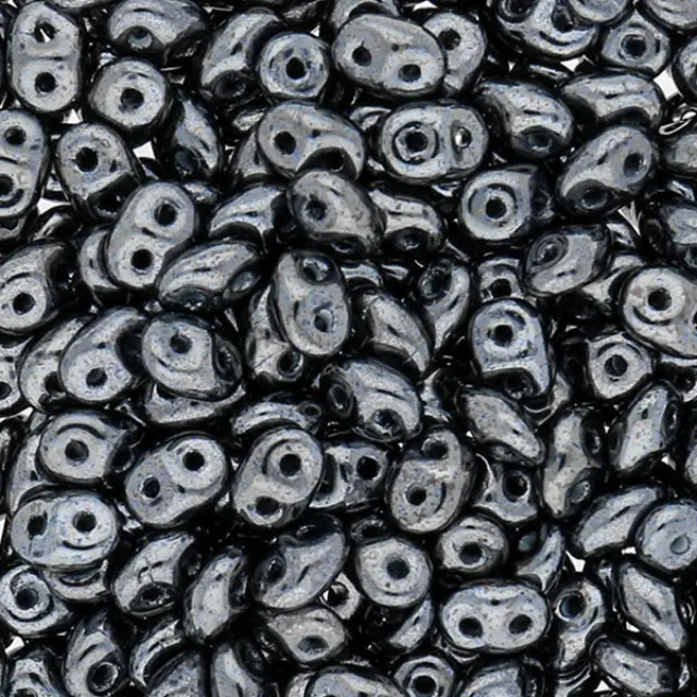 Χάντρα MiniDuo - Jet Hematite 2x4mm ~7gr