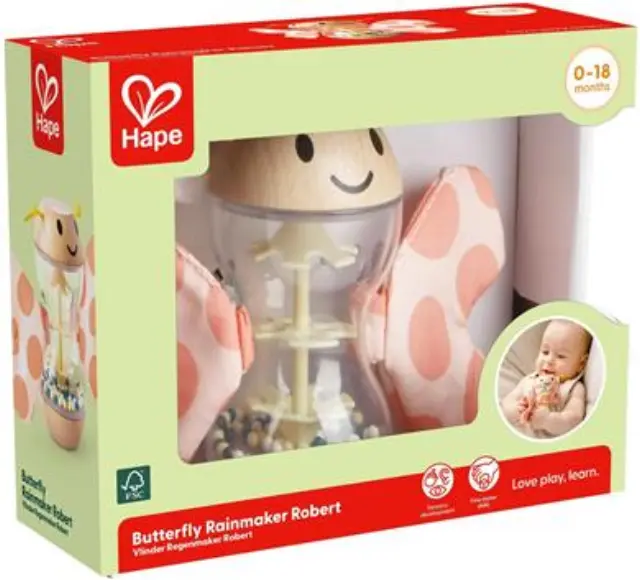 Hape Early Explorer Ξύλινη Κουδουνίστρα Πεταλούδα Rainmaker Robert