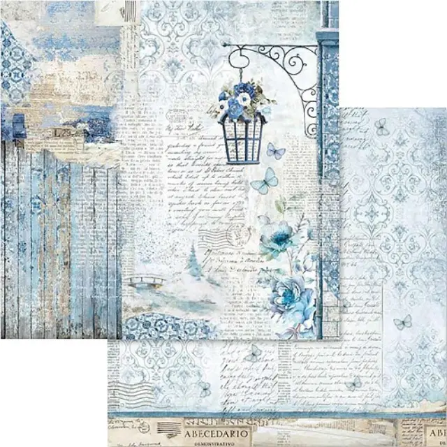 Χαρτί Scrapbooking Stamperia Διπλής Όψης - Blue Land & Λάμπα - 31x30cm