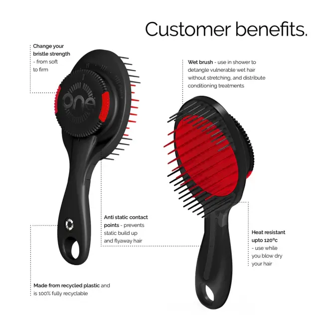 ONE Brush PRO - The World's ONLY Adjustable Bristle Strength Hairbrush- Pink/Grey Μονόχρωμο 3