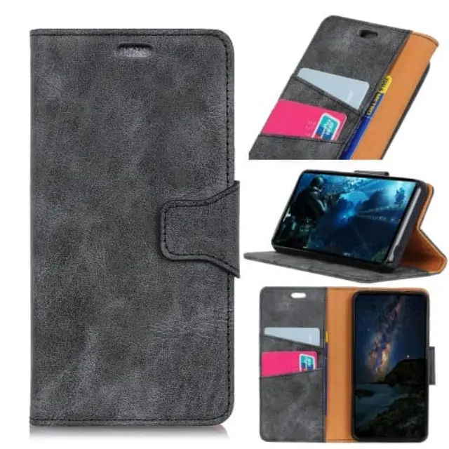 OEM Vintage Style Θήκη Βιβλίο για το Samsung Galaxy J8 (2018) Με Δυνατότητα Stand & Υποδοχής Καρτών Γκρι 3