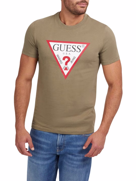 Guess Ανδρική Μπλούζα Κοντομάνικη Χακί Λαδί - XL