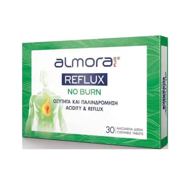 Almora Plus Reflux No Burn Μασώμενα Δισκία για την Γαστροοισοφαγική Οξύτητα και την Παλινδρόμηση, 30 Δισκία