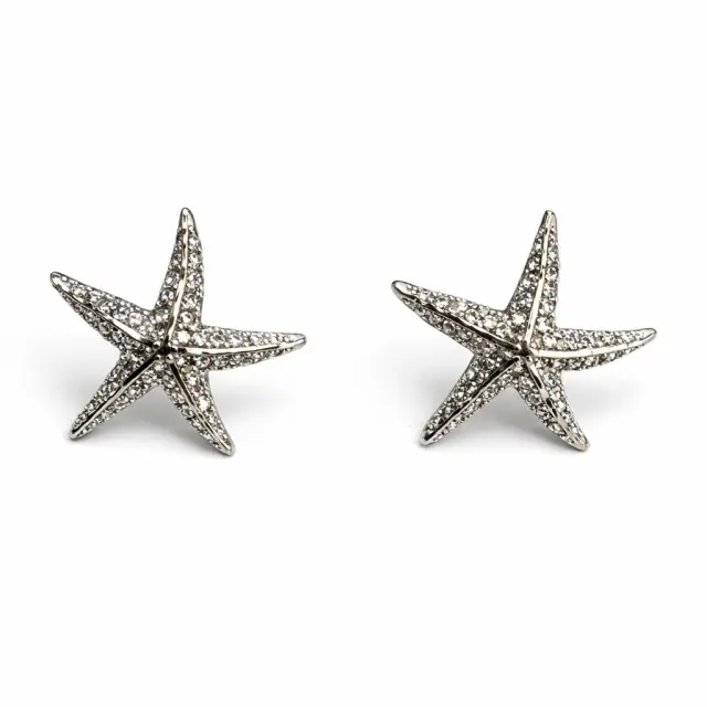Ghetto Stainless Steel Starfish Stud Earrings | Sparkling Crystal Design