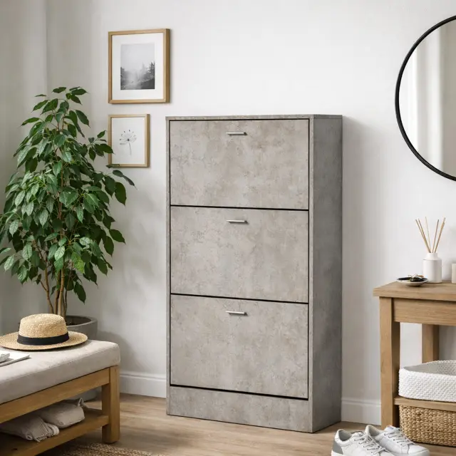 Παπουτσοθήκη με 3 ράφια Son Unihome 18 θέσεων σε χρώμα Τσιμέντο 63x24x120εκ 3